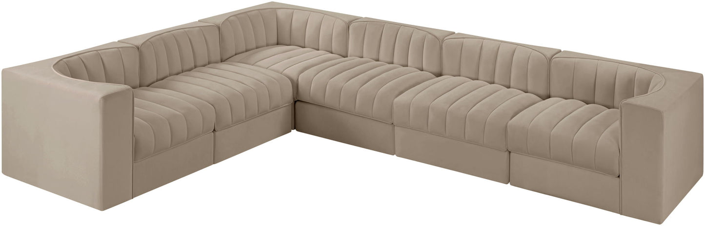 Rummi - Velvet Performance Fabric Upholstered 6 Piece Modular Sectional (With 3 Corner Chairs)