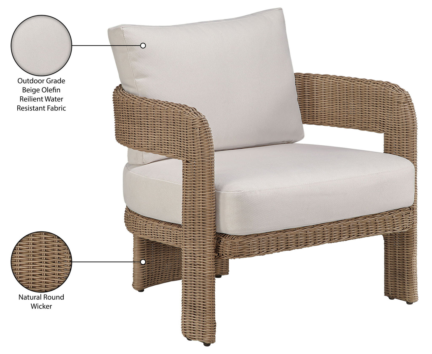 Sandbay - Olefin Water Resistant Fabric And Wicker Outdoor Patio Accent Chair
