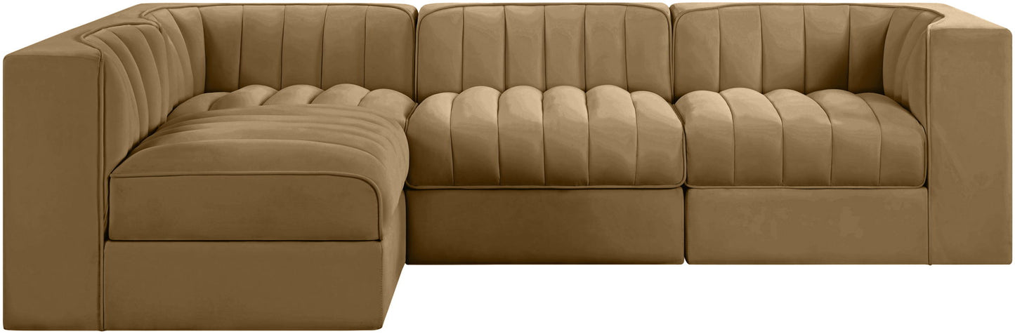 Rummi - Velvet Performance Fabric Upholstered 4 Piece Modular Sectional