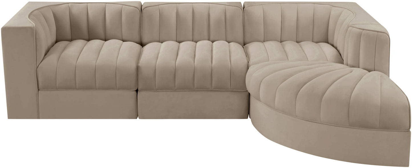 Rummi - Velvet Performance Fabric Upholstered 4 Piece Modular Sectional, With Reverse Corner Chair