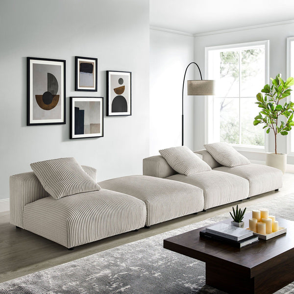 Solace 4-Piece Modular Corduroy Upholstered Sectional Sofa - Almond