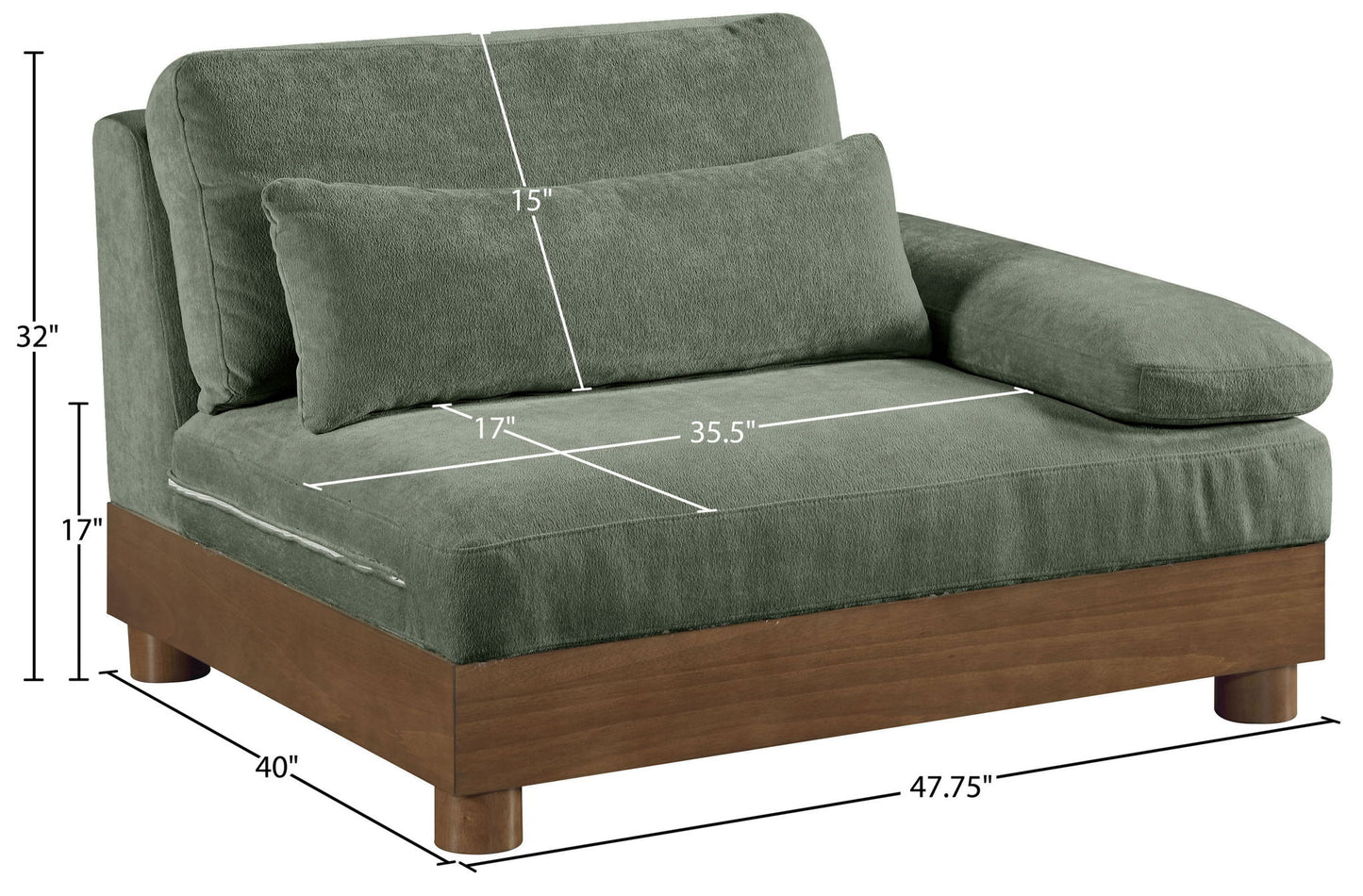 Turin - Chenille Fabric Upholstered Modular Arm Chair - Walnut Base