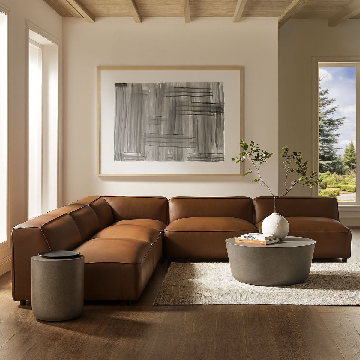 Auren 5-Piece Upholstered Armless L-Shaped Vegan Leather Modular Sofa - Coffee