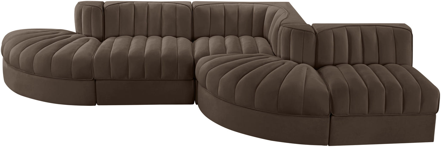 Rummi - Rounded Velvet Performance Fabric Upholstered 5 Piece Modular Sectional