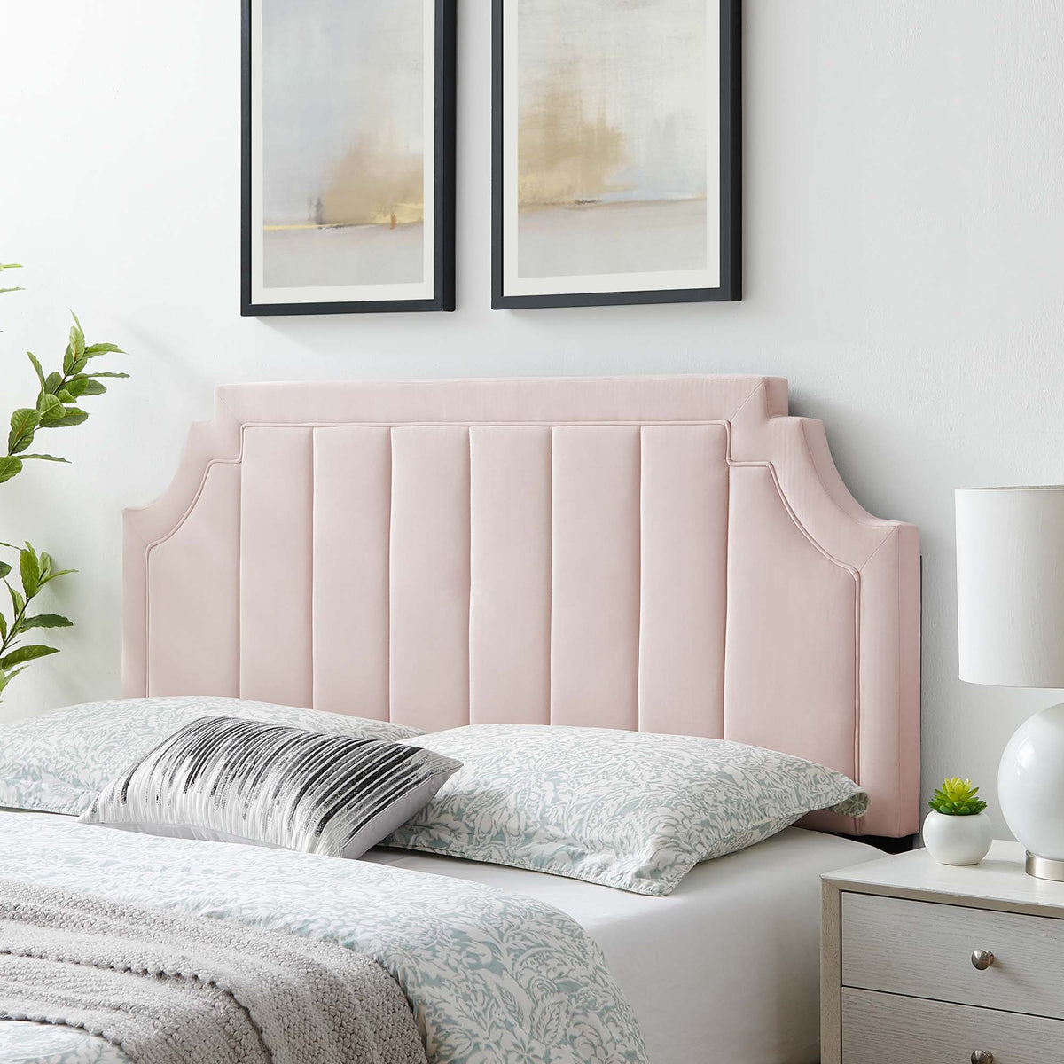 Alyona Channel Tufted Performance Velvet Headboard - Twin, Pink