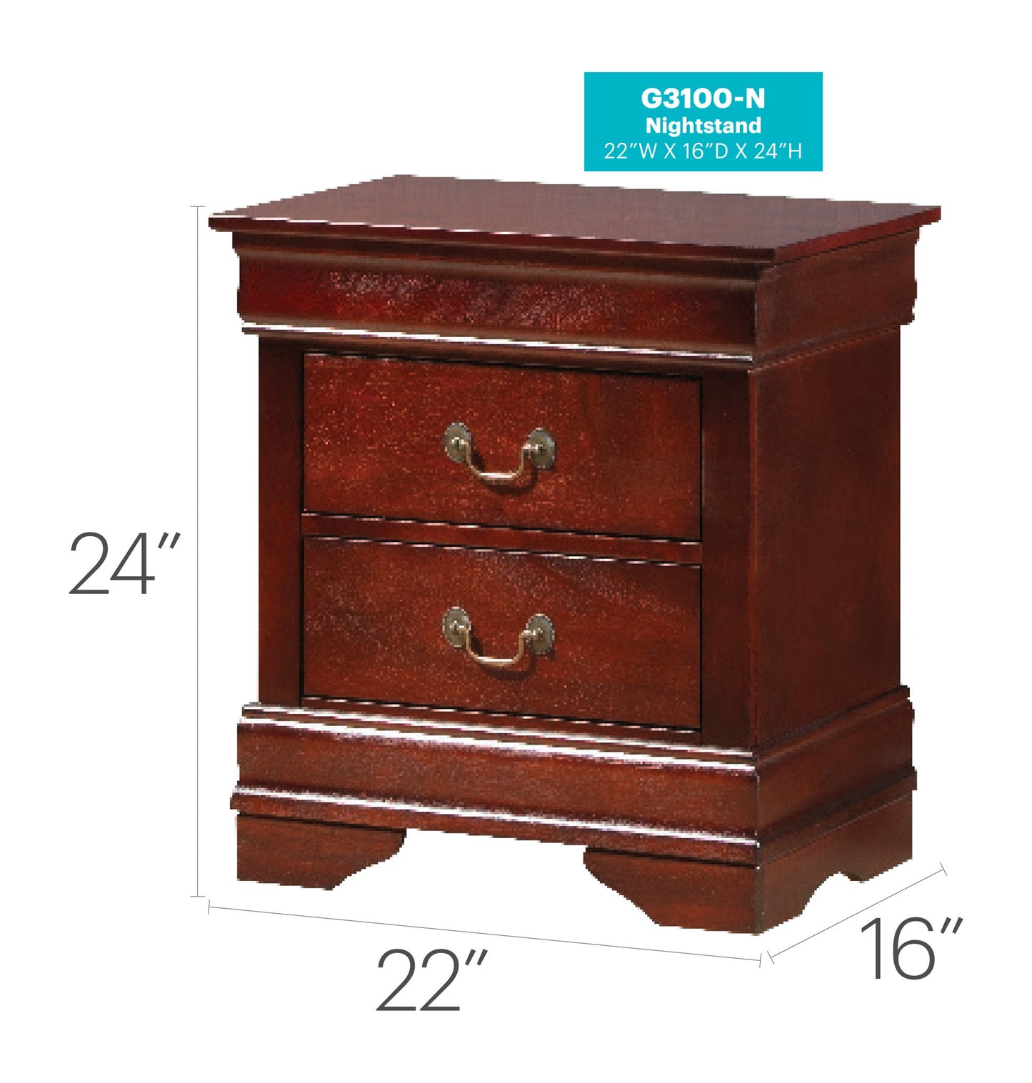 Glory Furniture - Louis Phillipe - 2 Drawer Nightstand