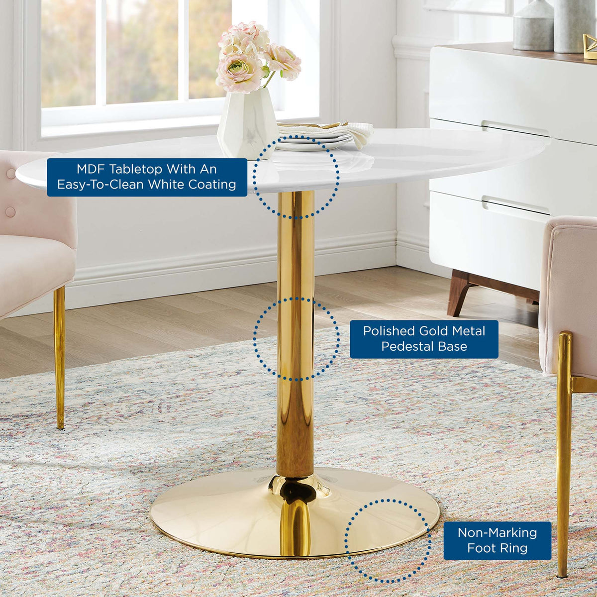 Verne 48" Oval Dining Table - Gold White