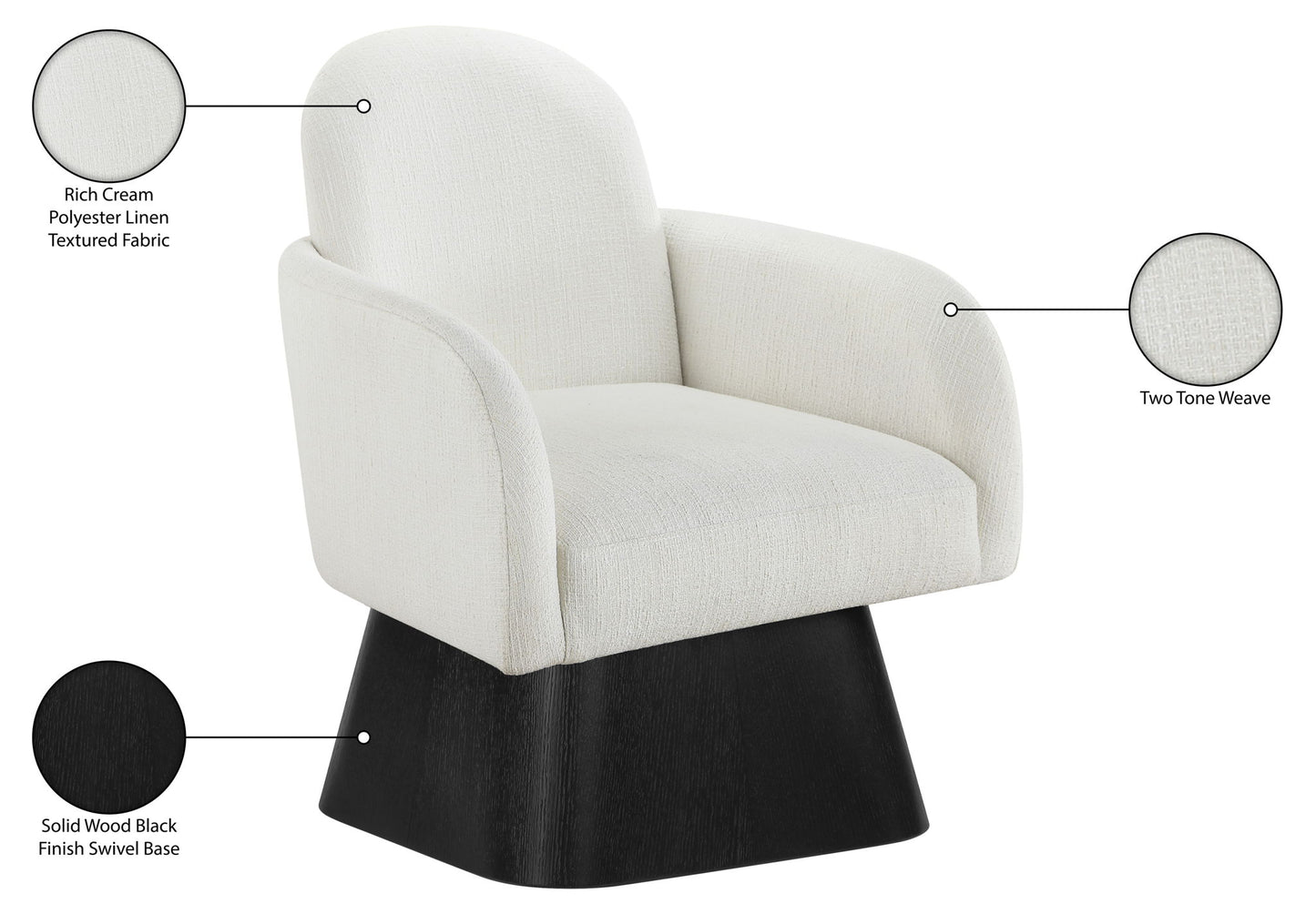 Marlowe - Linen Textured Fabric Upholstered Swivel Accent Chair - Stained Black