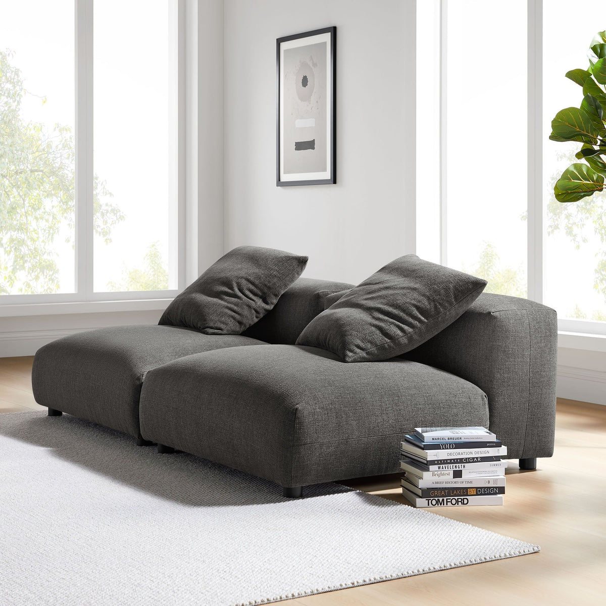 Solace 2-Piece Modular Upholstered Fabric Sofa - Charcoal