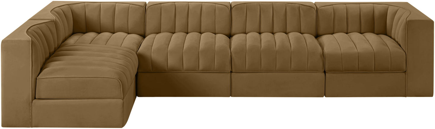 Rummi - Velvet Performance Fabric Upholstered 5 Piece Modular Sectional, L-Shaped (Right)