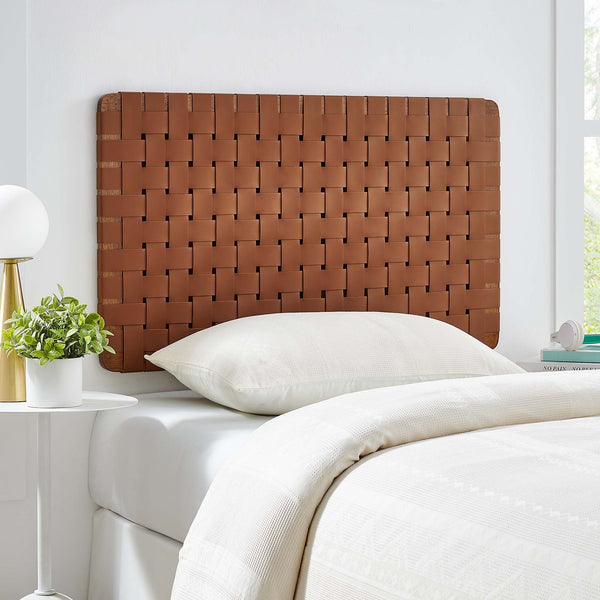 Sparta Weave Wall-Mount Vegan Leather Headboard - Twin, Walnut Brown