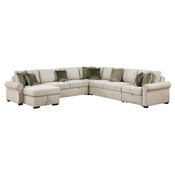 Isla 5-Piece Sectional with Reversible Chaise, Pull-out Bed, Hidden Storage and Click Motion Back