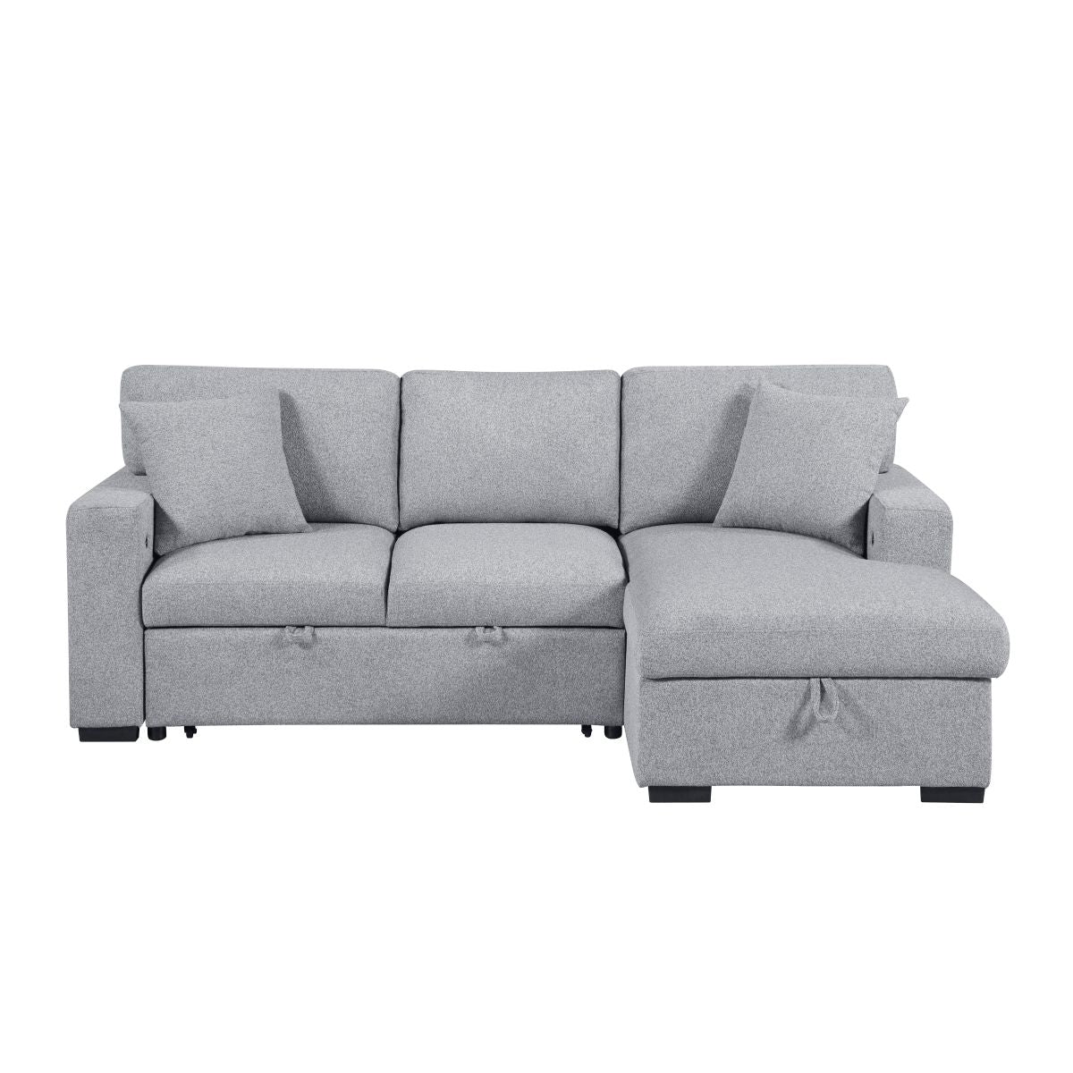 Pompano Sectional with Right Chaise, Pull-out Bed, Hidden Storage and Shelves, Charging Ports