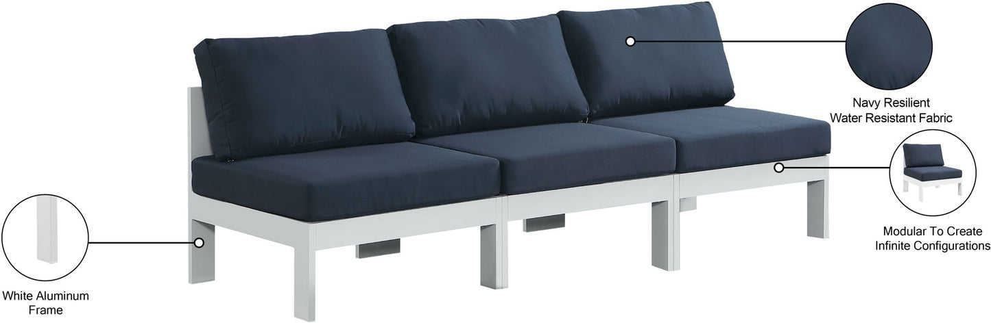 Nizuc - Outdoor Patio 3 Seat Armless Modular Sofa With White Frame