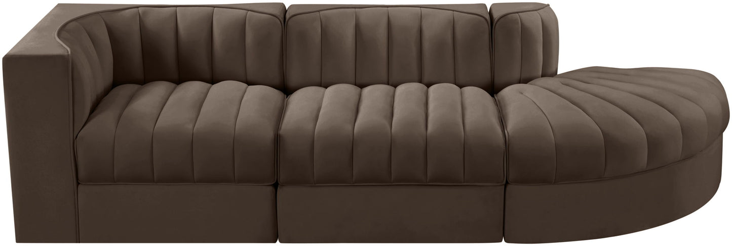Rummi - Velvet Performance Fabric Upholstered 3 Piece Modular Sectional