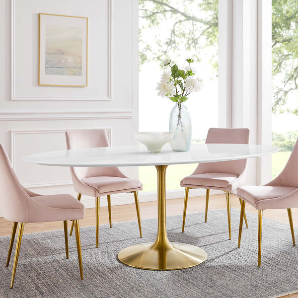 Lippa Oval Wood Dining Table - 78", Gold White