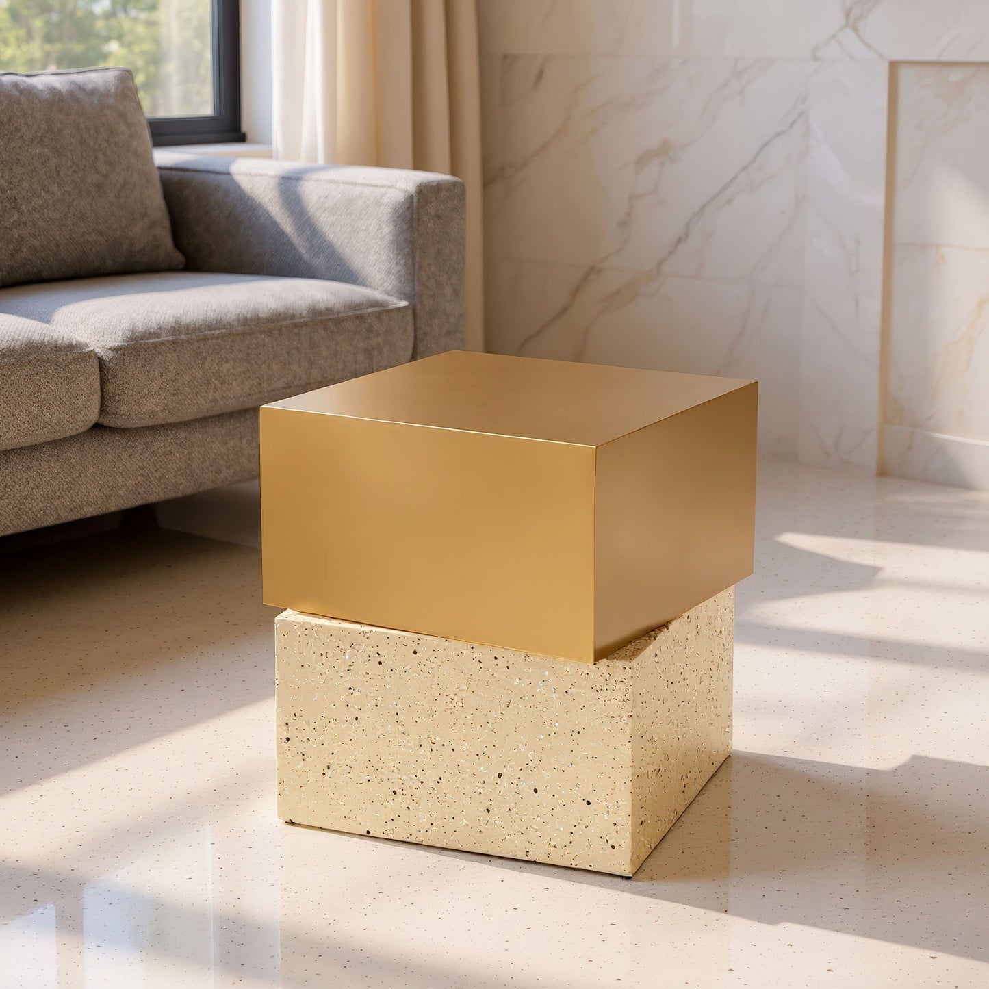 Cinza - Side Table - Gold / Beige