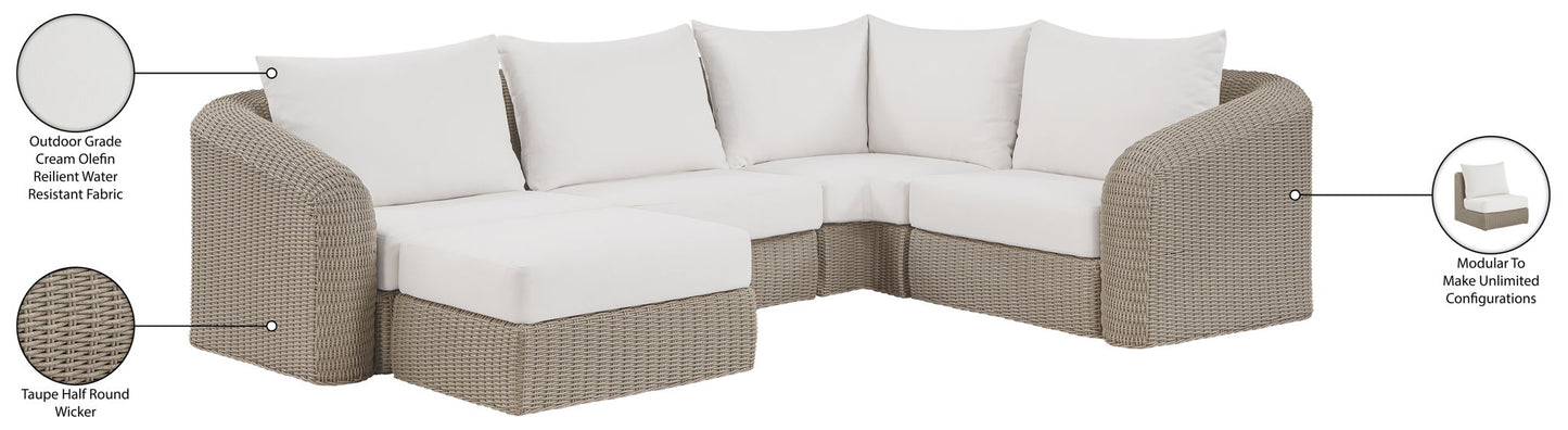 Seacrest - Olefin Water Resistant Fabric And Wicker 5 Piece Outdoor Patio Modular Sectional