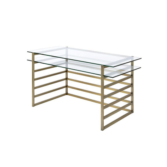 Shona - Writing Desk - Clear Glass Top & Antique Gold