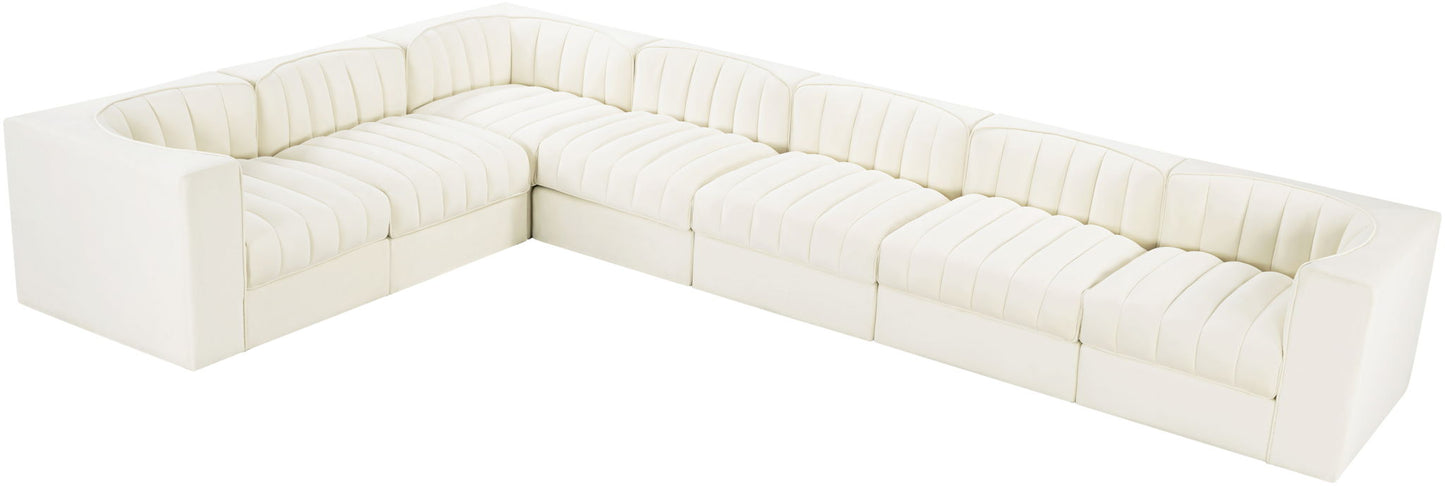 Rummi - Velvet Performance Fabric Upholstered 7 Piece Modular Sectional (With 3 Corner Chairs)