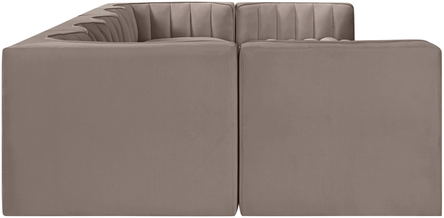 Rummi - Velvet Performance Fabric Upholstered 7 Piece Modular Sectional (With 2 Corner Chairs)