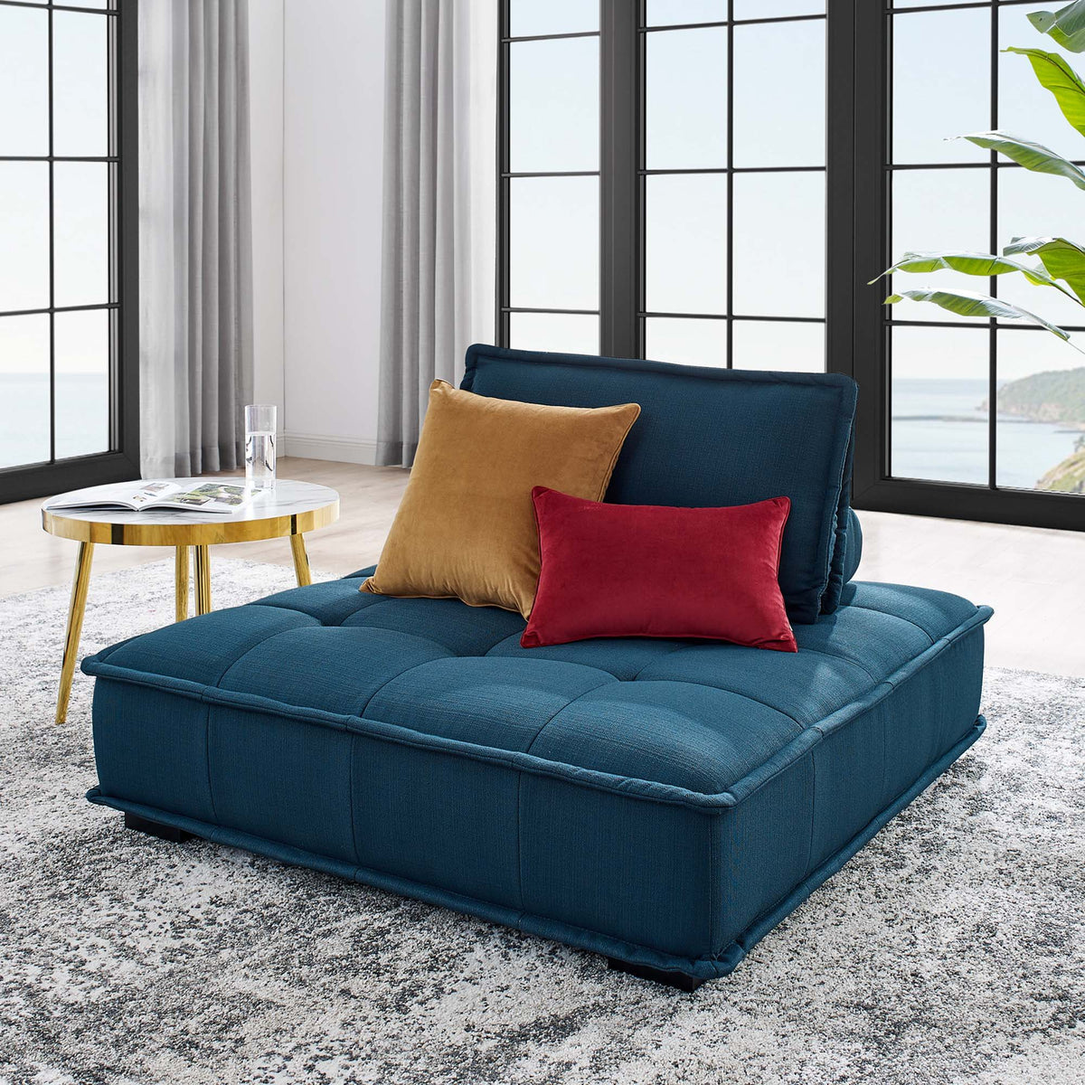 Saunter Tufted Fabric Armless Chair - Azure