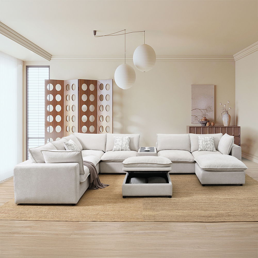 Marisa - Modular Left Facing Loveseat With 2 Pillows - Beige Boucle