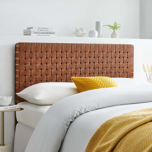 Sparta Weave Vegan Leather Headboard - Full, Walnut Brown