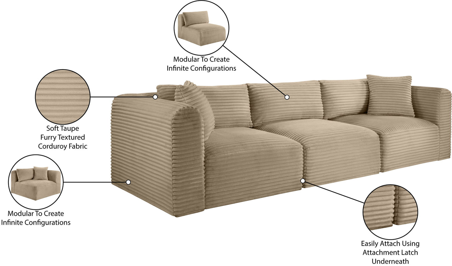 Shaggy - Fabric 3 Seat Modular Sofa