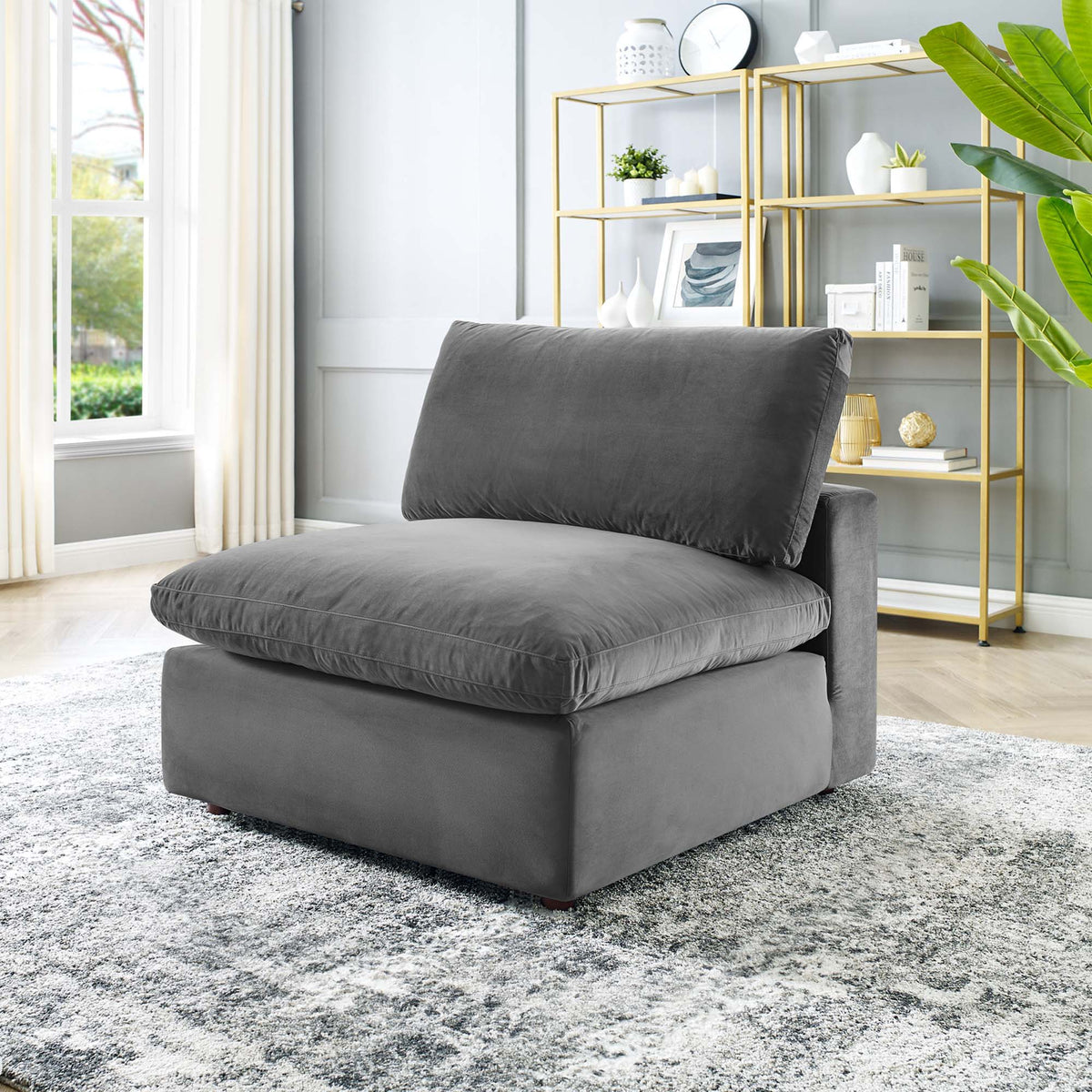 Commix Down Filled Overstuffed Performance Velvet Armless Chair - Gray