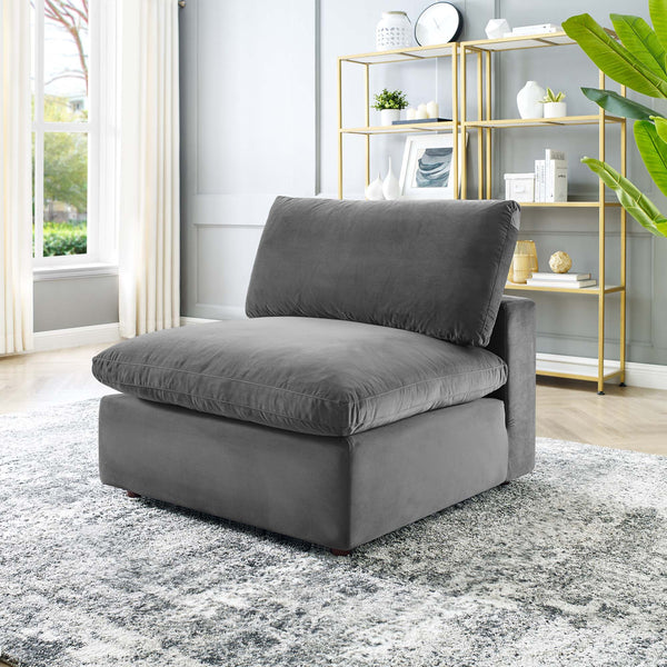 Commix Down Filled Overstuffed Performance Velvet Armless Chair - Gray