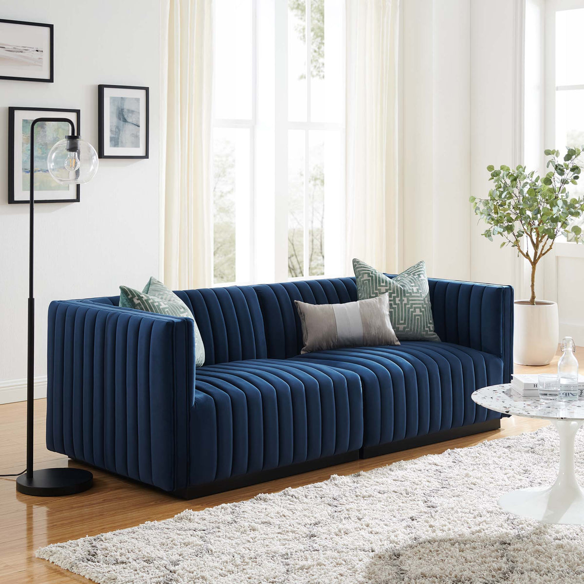 Conjure Channel Tufted Performance Velvet Loveseat - Black Midnight Blue