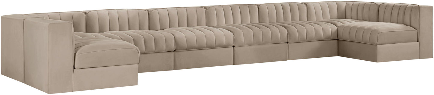 Rummi - Velvet Performance Fabric Upholstered 8 Piece Modular Sectional (With 2 Corner Chairs)