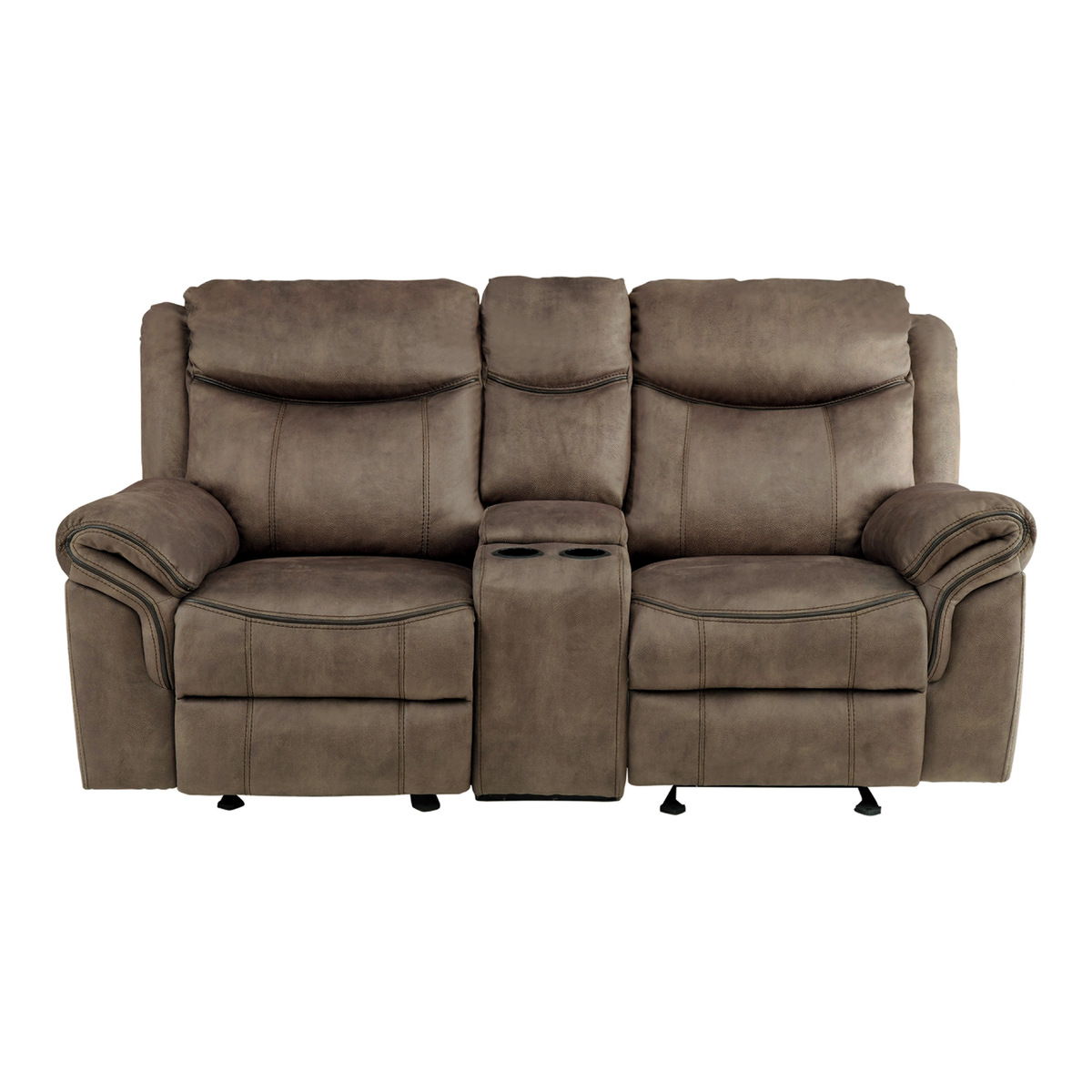 Aram Double Glider Reclining Love Seat with Center Console, Receptacles and USB Ports