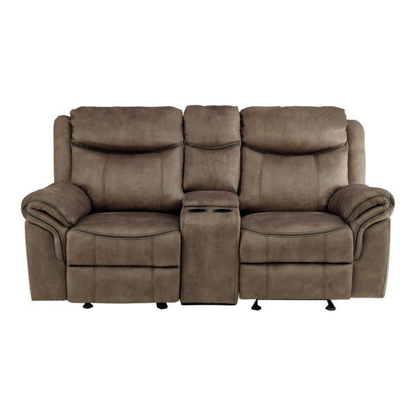 Aram Double Glider Reclining Love Seat with Center Console, Receptacles and USB Ports