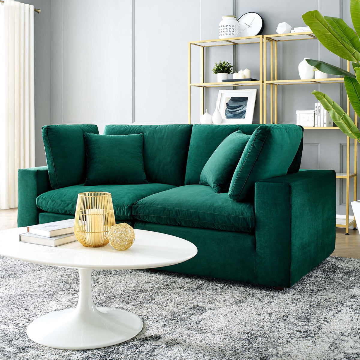 Commix Down Filled Overstuffed Performance Velvet Loveseat - Green