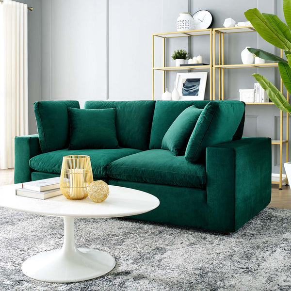 Commix Down Filled Overstuffed Performance Velvet Loveseat - Green