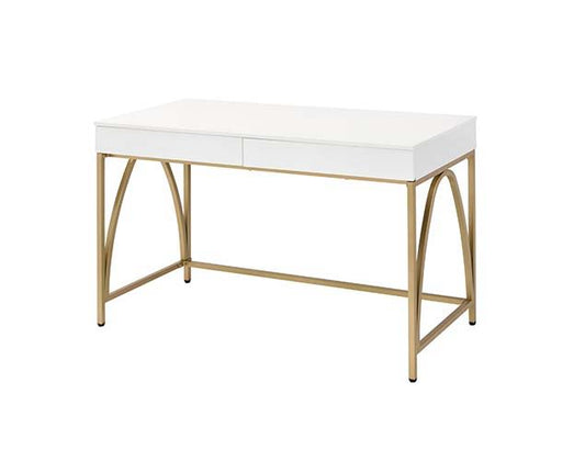 Lightmane - Vanity Desk (Same 92660) - White High Gloss & Gold