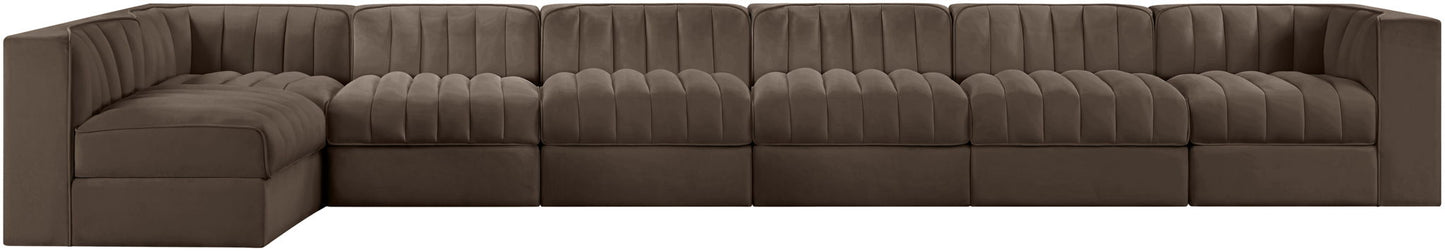 Rummi - Velvet Performance Fabric Upholstered 7 Piece Modular Sectional, L-Shaped (Right)