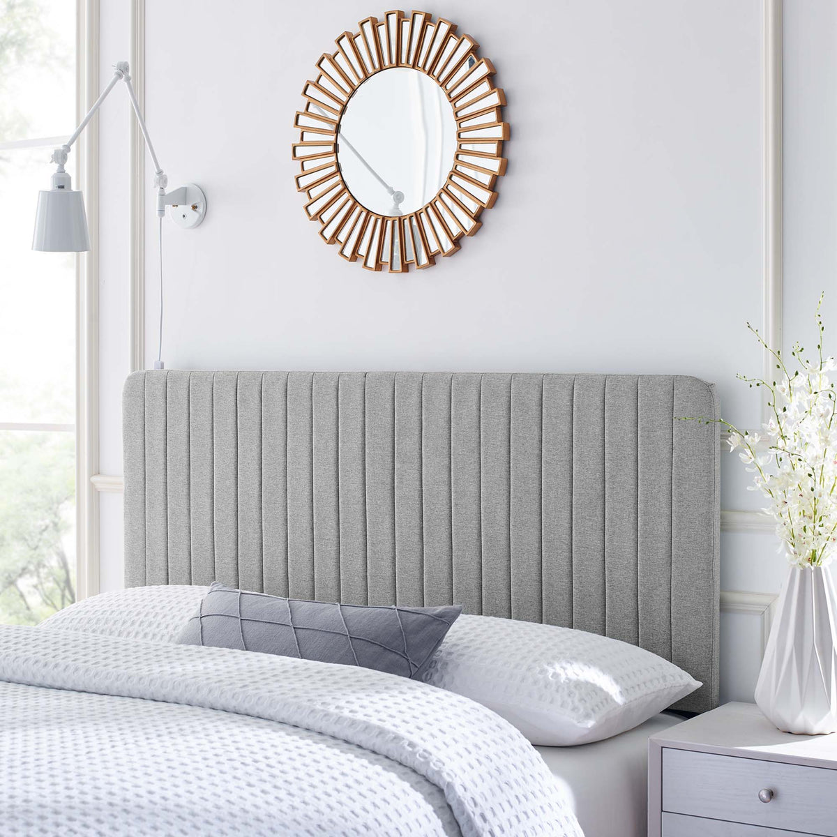 Milenna Channel Tufted Upholstered Fabric Headboard - King/CA King, Light Gray