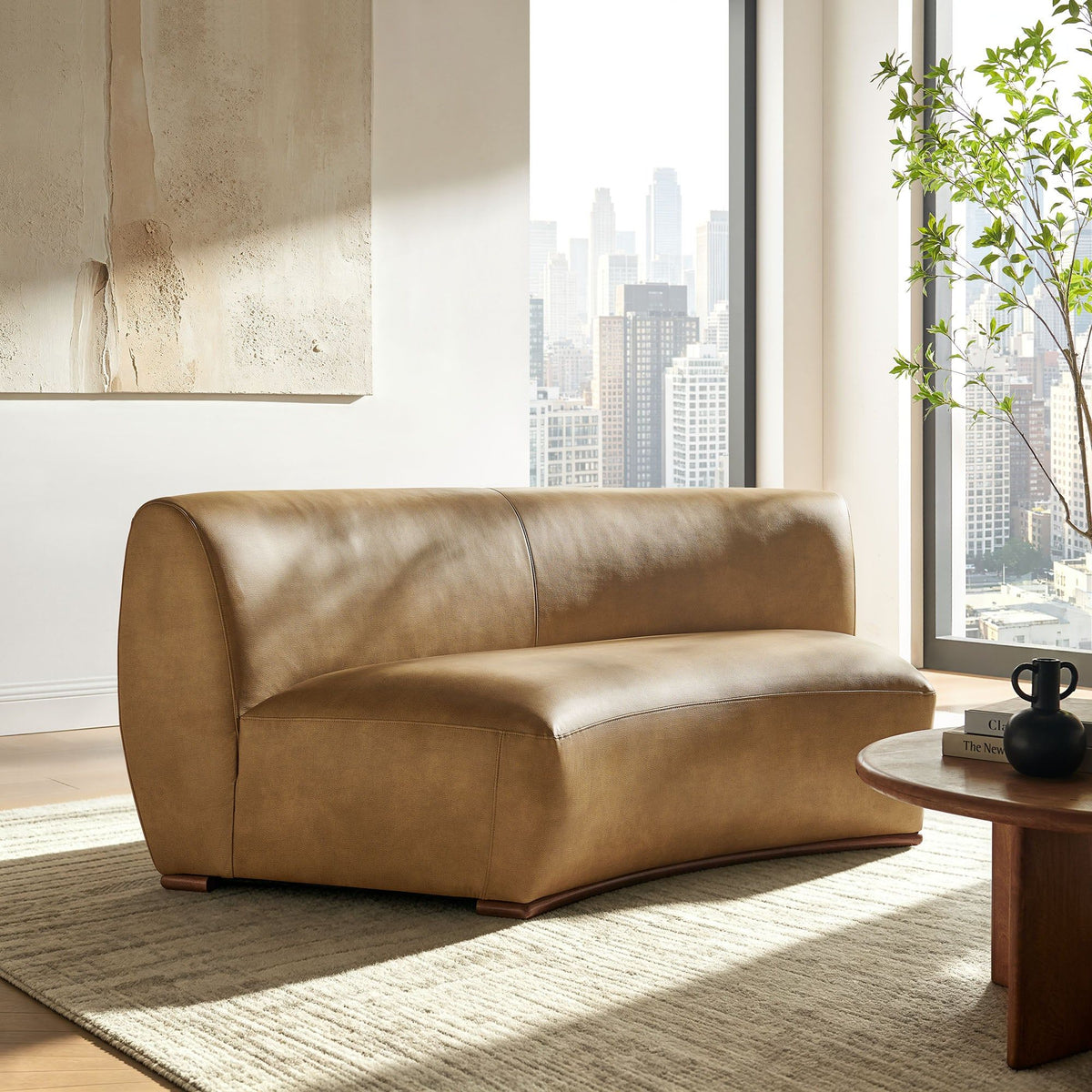 Rialta Curved Armless Vegan Leather Sectional Loveseat - Toast