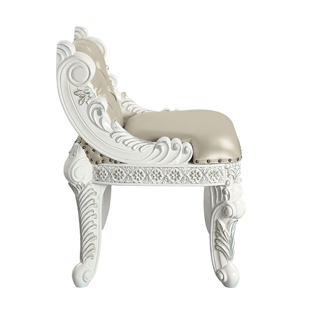Vanaheim - Vanity Stool - Beige Synthetic Leather & Antique White