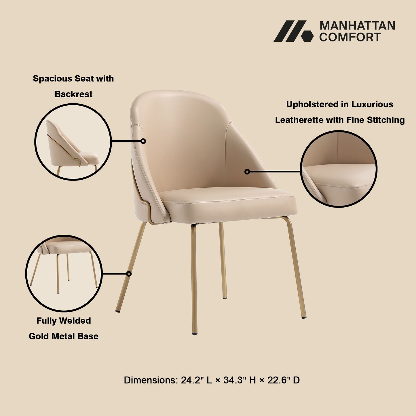 Manhattan Gracie - Dining Chair With Gold Legs