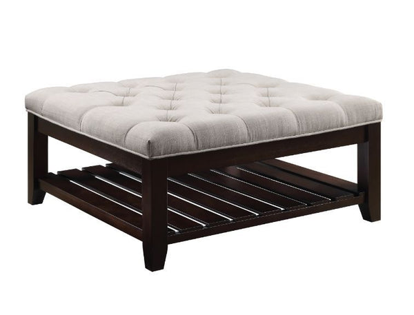 Aizen - Cocktail Ottoman - Beige Fabric & Espresso
