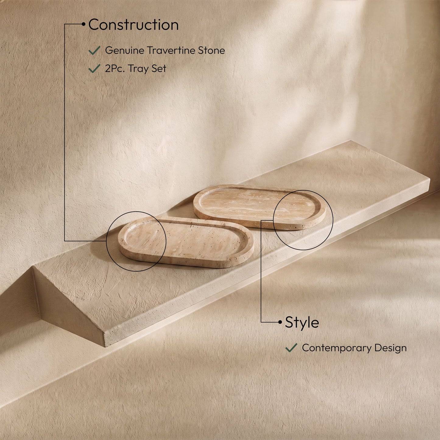 Vanta - Tray (Set of 2) - Travertine