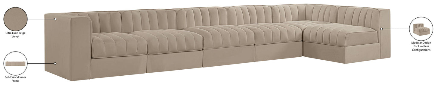 Rummi - Velvet Performance Fabric Upholstered 6 Piece Modular Sectional, L-Shaped (Right)