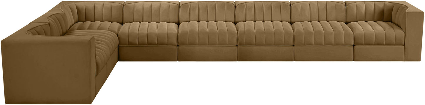 Rummi - Velvet Performance Fabric Upholstered 8 Piece Modular Sectional (With 3 Corner Chairs)