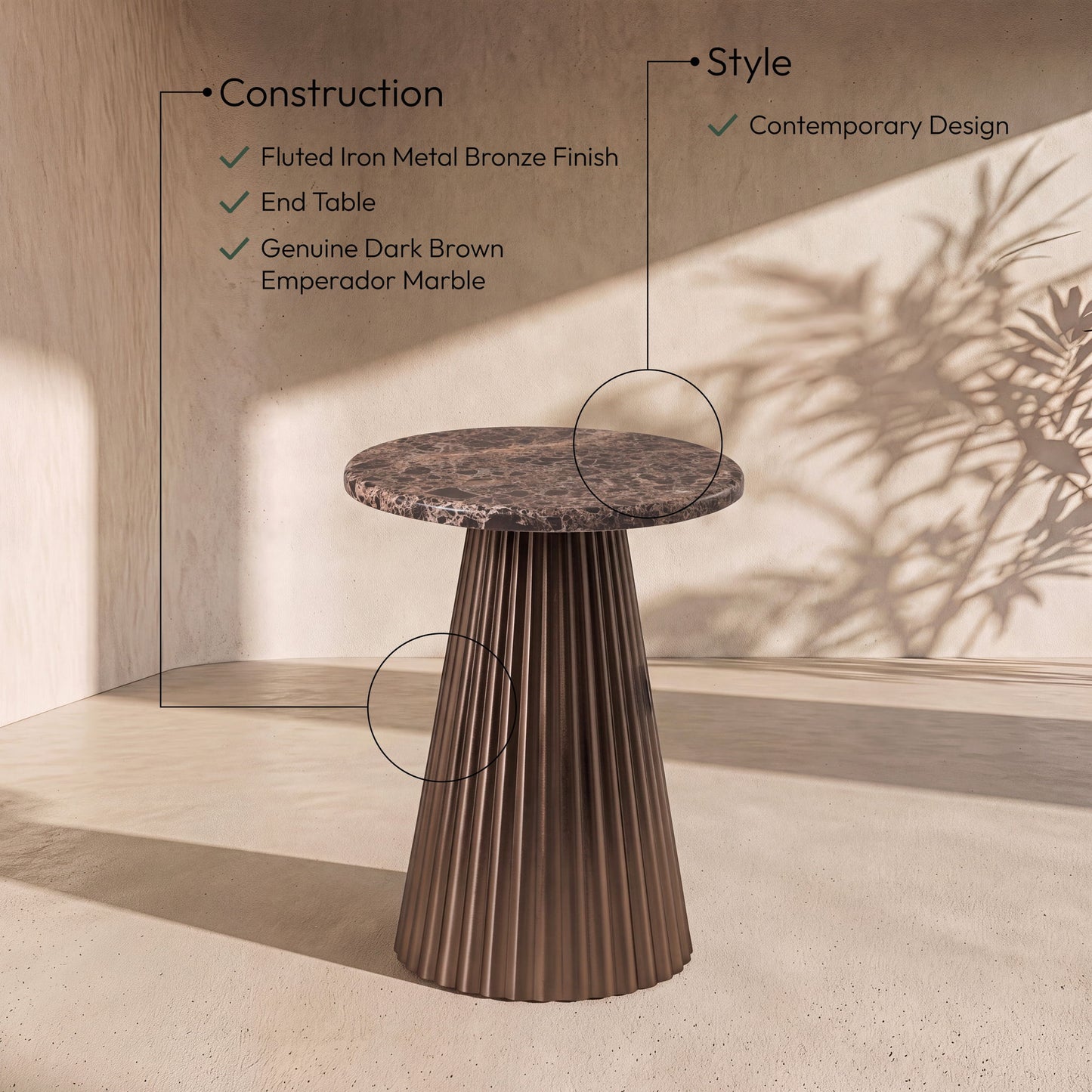 Cindra - Genuine Marble Top And Iron Base Table