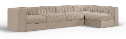 Rummi - Velvet Performance Fabric Upholstered 5 Piece Modular Sectional, L-Shaped (Right)