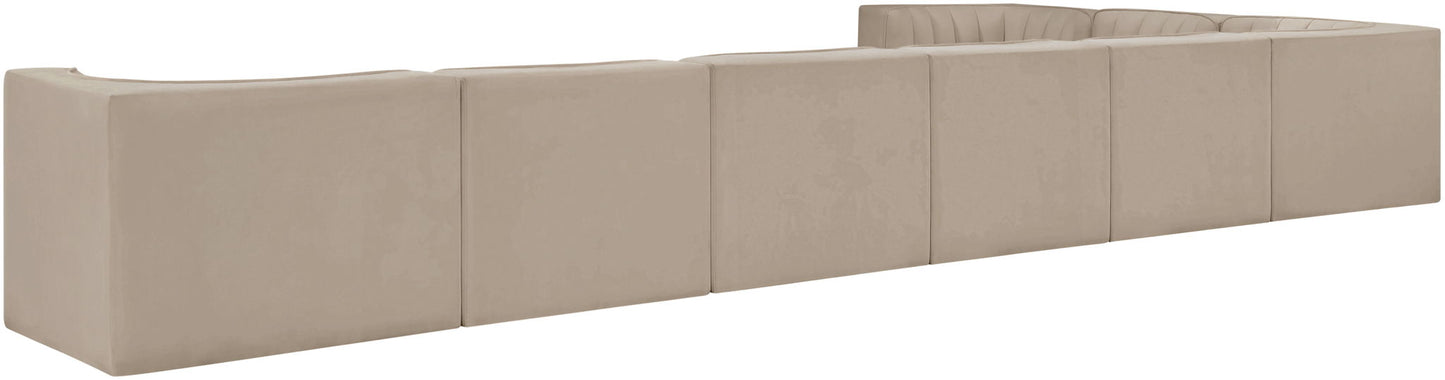 Rummi - Velvet Performance Fabric Upholstered 8 Piece Modular Sectional (With 3 Corner Chairs)